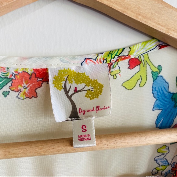 Anthropologie Fig & Flower Red Ivory Blue Floral Sheer Boho Blouse Top V Neck S - Picture 4 of 7